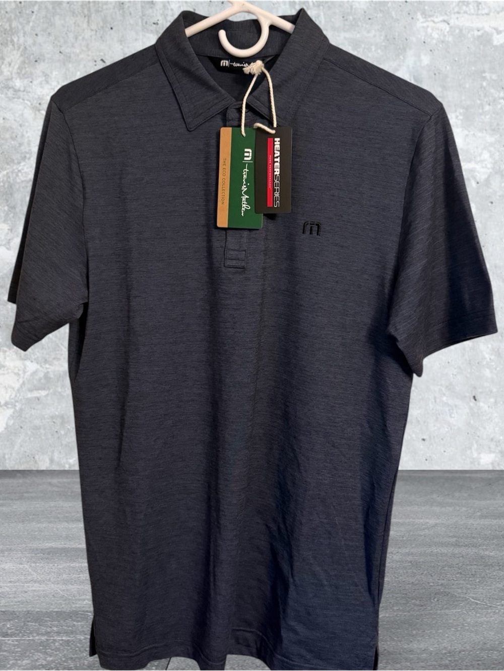 $100 TravisMathew Eco Collection Polo Men’s S Short Sleeve Gray Solid Logo Butto